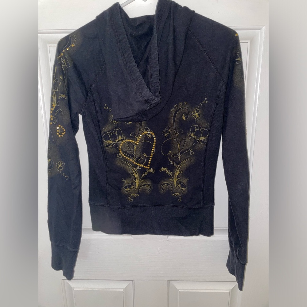DKNY Active black long sleeve black embellished hoodie lightweight Size Small